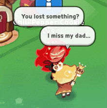 a cartoon character with red hair is talking to another character who says i miss my dad