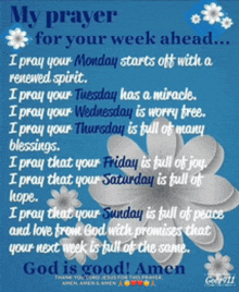 a poster that says my prayer for your week ahead with flowers on it