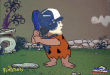 a cartoon of flintstone holding a baseball bat