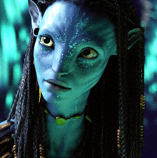 a close up of a woman 's face with glowing eyes and braids