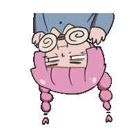 a cartoon of a girl with pink hair and glasses is upside down