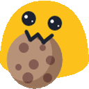 a yellow monster with a face and a cookie in its mouth .