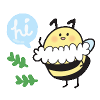 a cartoon of a bee saying hi with a speech bubble