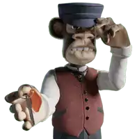 a cartoon monkey wearing a hat and vest holds a key