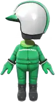 a green mario kart character wearing a white helmet