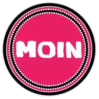 a pink circle with the word moin written in white