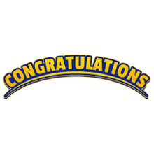 a blue and yellow congratulations logo with a white background