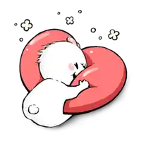 a cartoon drawing of a bear hugging a red heart shaped pillow