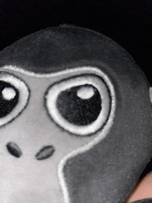 a close up of a stuffed animal with a black background