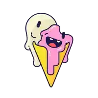 a cartoon drawing of a melting ice cream cone with a face on it