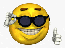 a cartoon smiley face wearing sunglasses and giving a thumbs up