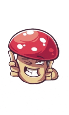 a cartoon mushroom is giving a thumbs up sign