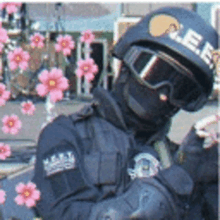 a man wearing a helmet that says e.e.e. on it