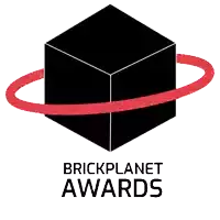 a logo for the brick planet awards with a black cube