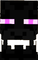 a black minecraft character with purple eyes and white teeth