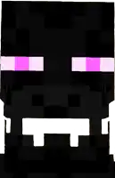 a black minecraft character with purple eyes and white teeth