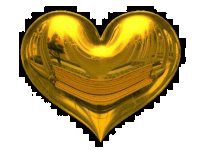 a gold heart shaped balloon with a reflection of a building