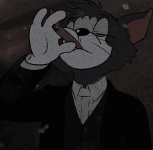 a cartoon character in a suit and tie smoking a cigar