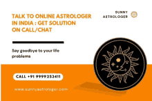 an advertisement for sunny astrologer in india with a picture of the sun and moon