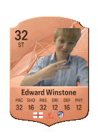 a card for edward winstone has a picture of him pointing