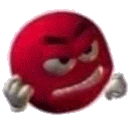 a red smiley face with arms and legs is making a funny face on a white background .