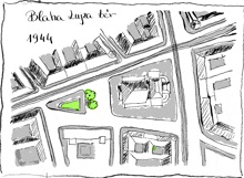 a drawing of a city with the date 1944