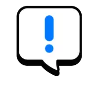 a blue exclamation point inside of a speech bubble .