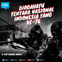 a poster for dirgahayu tentara nasional indonesia yang ke-76 in october 2021