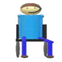 a cartoon character is sitting in a wheelchair with a smiley face on his face .