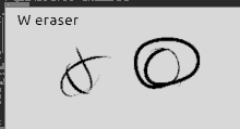 a computer screen shows a drawing of a circle and the words w eraser on the bottom