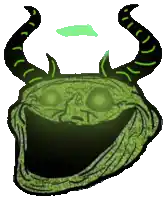 a troll face with horns and glowing eyes