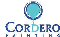 a logo for cordero painting with a blue circle and a drop of paint