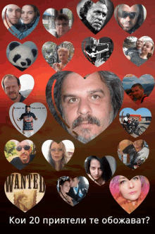 a collage of hearts with the word wanted on the bottom