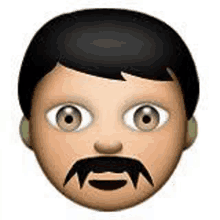 a man with a mustache and a beard is wearing a emoji face .