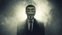 a man in a suit and tie is wearing a mask