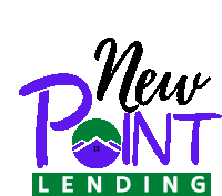 a logo for new point lending with a house in the middle