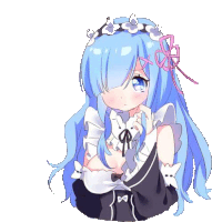 a girl with blue hair and a flower crown on her head