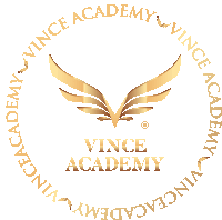 a logo for vince academy with a gold winged bird