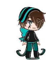 a drawing of a boy wearing a black and blue outfit