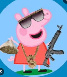 a picture of peppa pig wearing sunglasses and a gun