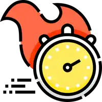 a cartoon drawing of a stopwatch with a red flame behind it