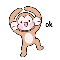 a cartoon monkey with its arms in the air and the word ok below it