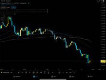 a screenshot of a dogecoin price chart with a sticker that says nooo