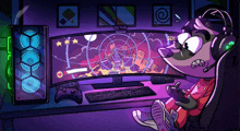 a cartoon of a raccoon playing a video game