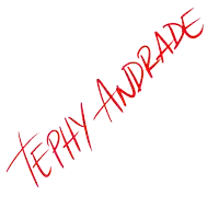 the name tephy andrade is written in red letters on a white background