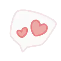 a speech bubble with two pink hearts in it