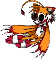 a drawing of tails from sonic the hedgehog with blood on his face