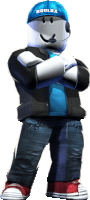 a roblox character with his arms crossed and a blue hat