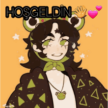 a drawing of a girl wearing a frog hat with the words hoşgeldin above her