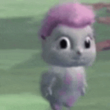 a close up of a cartoon character with a pink hairdo .